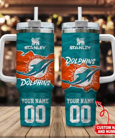Miami Dolphins Nfl Custom Stanley Quencher 40Oz Stainless Steel Tumbler With Handle