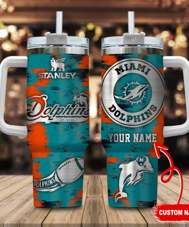 Miami Dolphins Nfl Custom Stanley Quencher 40Oz Stainless Steel Tumbler With Handle