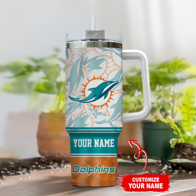Miami Dolphins Nfl Custom Stanley Quencher 40Oz Stainless Steel Tumbler With Handle - Image 2