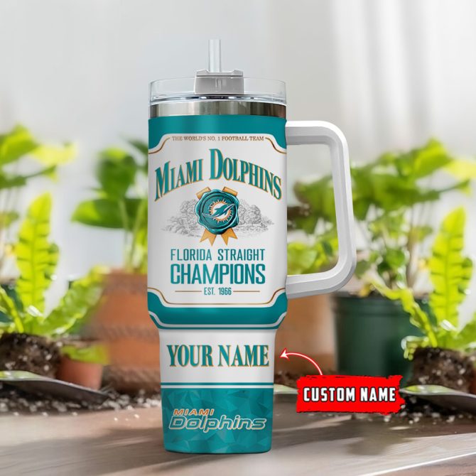 Miami Dolphins Nfl Jim Beam Custom Stanley Quencher 40Oz Stainless Steel Tumbler With Handle - Image 2