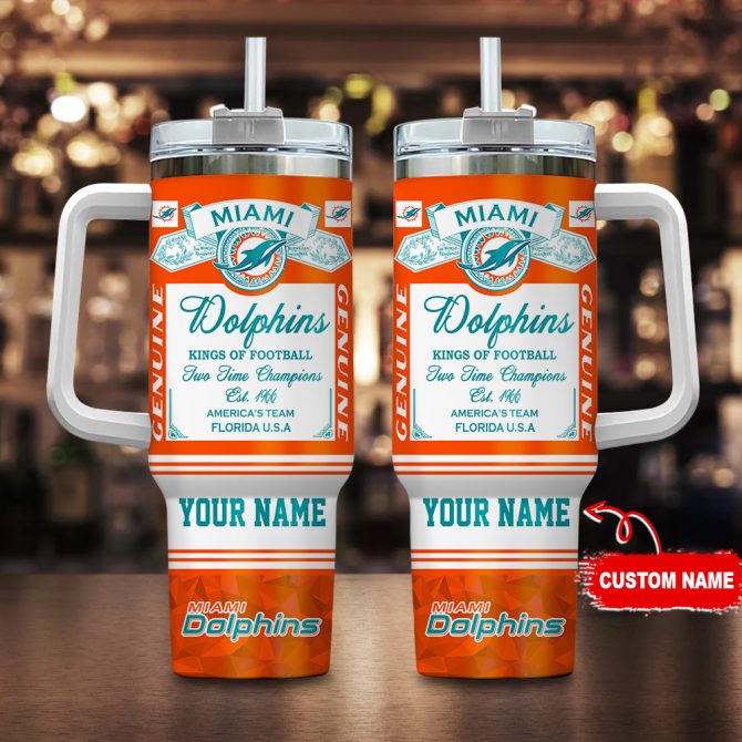 Miami Dolphins Nfl Kings Of Football Custom Stanley Quencher 40Oz Stainless Steel Tumbler With Handle