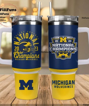 Michigan Wolverines 2023 National Champions Ncaa Custom Stanley Quencher 40Oz Stainless Steel Tumbler With Handle