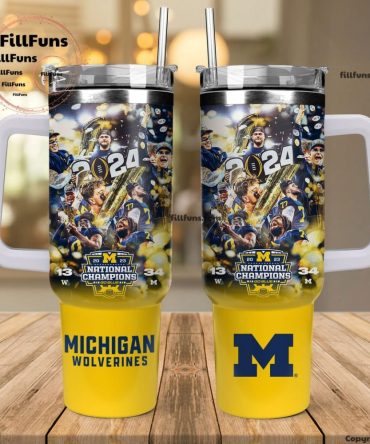 Michigan Wolverines College Football Playoff 2023 National Champions Ncaa Custom Stanley Quencher 40Oz Stainless Steel Tumbler With Handle