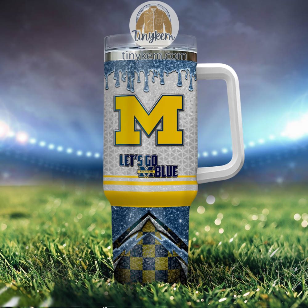 Michigan Wolverines Glitter Ncaa Custom Stanley Quencher 40Oz Stainless Steel Tumbler With Handle - Image 4