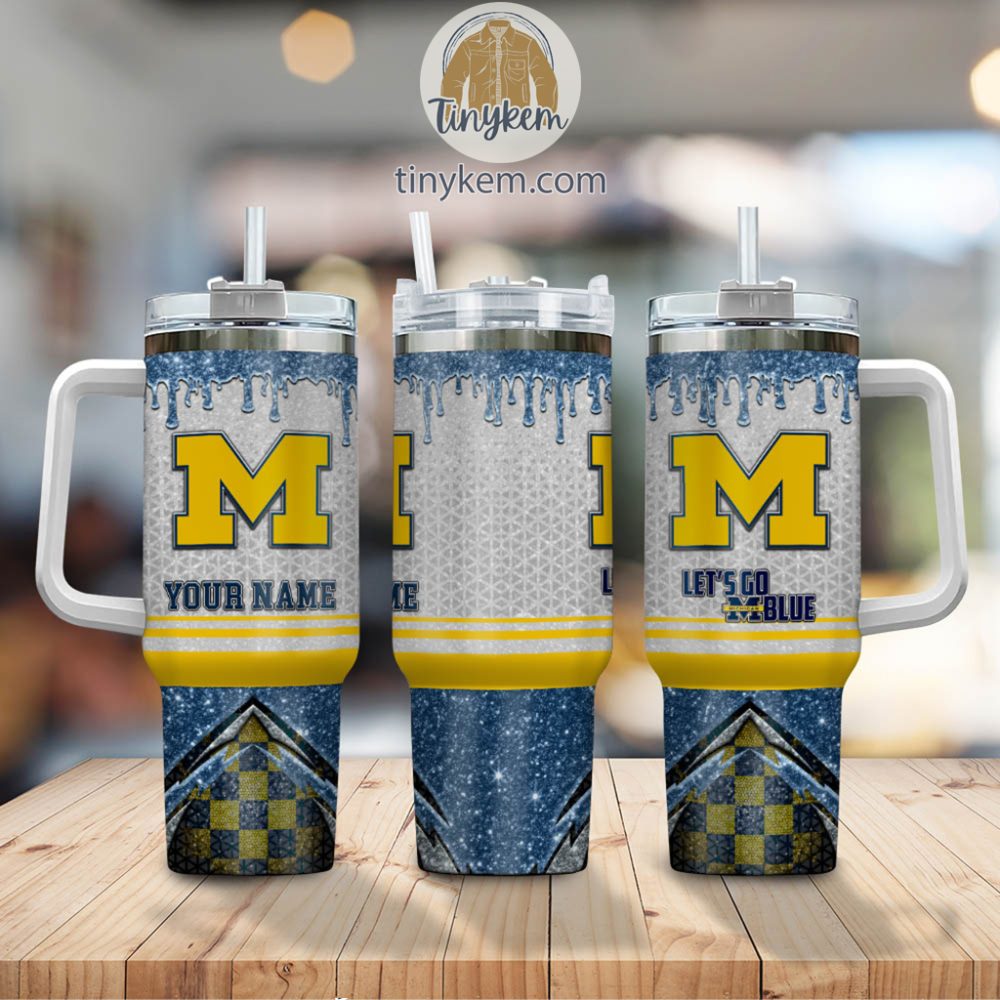 Michigan Wolverines Glitter Ncaa Custom Stanley Quencher 40Oz Stainless Steel Tumbler With Handle - Image 2