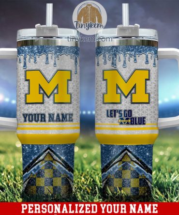 Michigan Wolverines Glitter Ncaa Custom Stanley Quencher 40Oz Stainless Steel Tumbler With Handle