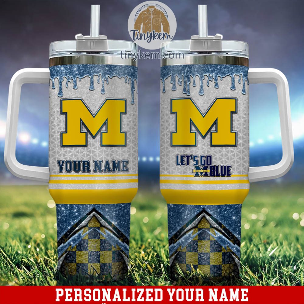 Michigan Wolverines Glitter Ncaa Custom Stanley Quencher 40Oz Stainless Steel Tumbler With Handle