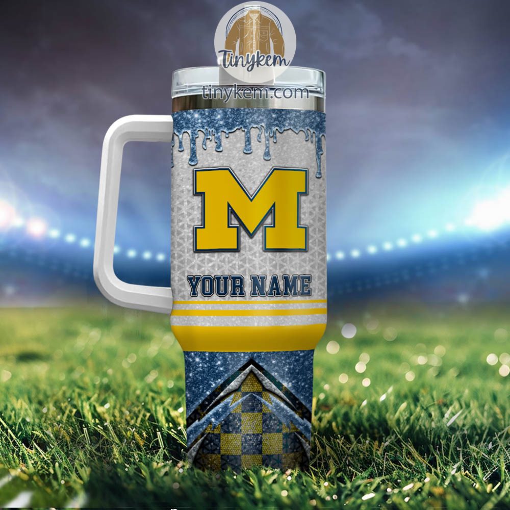 Michigan Wolverines Glitter Ncaa Custom Stanley Quencher 40Oz Stainless Steel Tumbler With Handle - Image 3