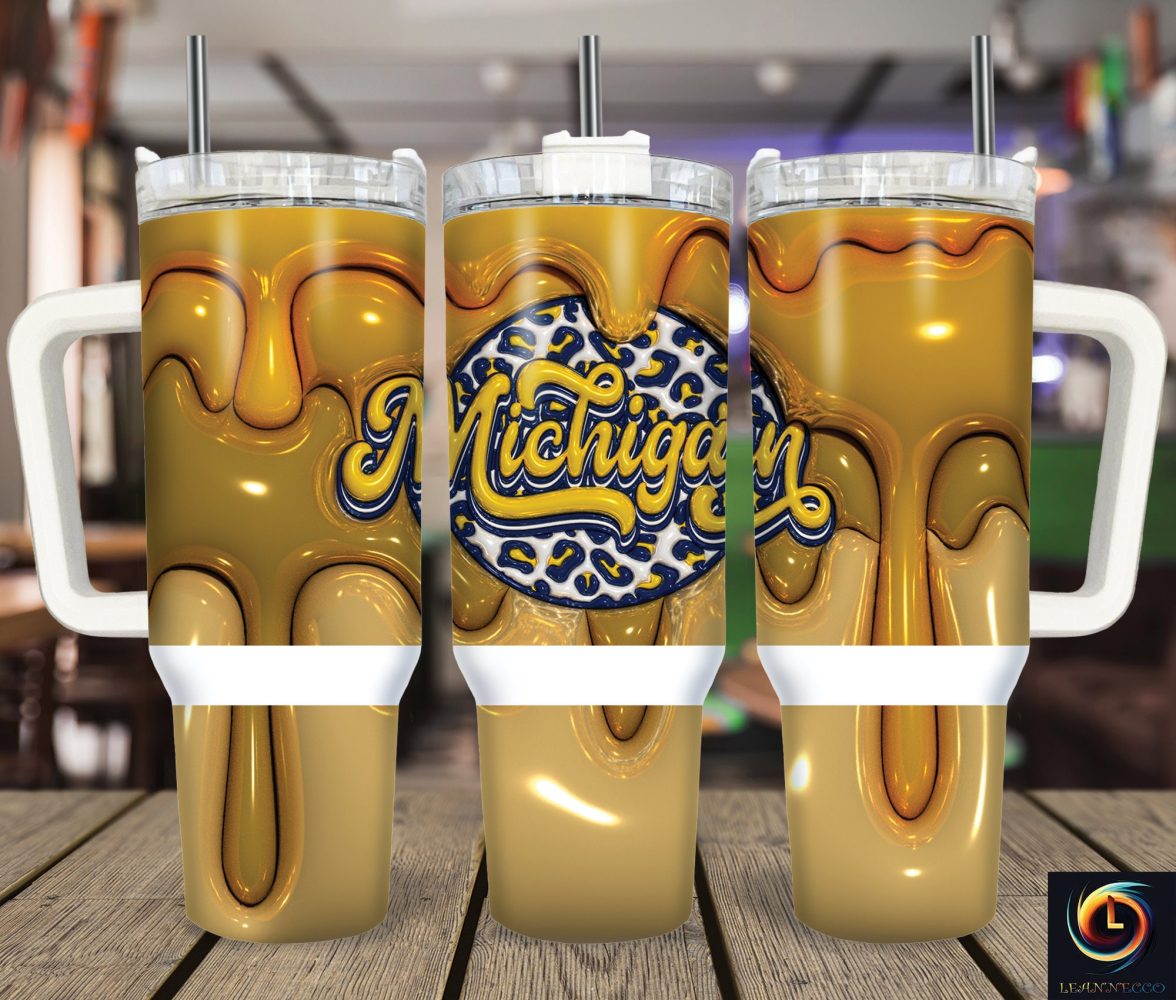 Michigan Wolverines Ncaa Custom Stanley Quencher 40Oz Stainless Steel Tumbler With Handle