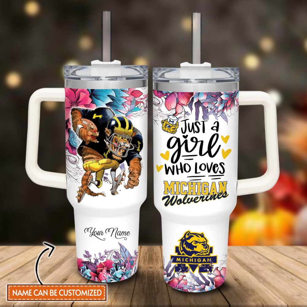 Michigan Wolverines Ncaa Custom Stanley Quencher 40Oz Stainless Steel Tumbler With Handle