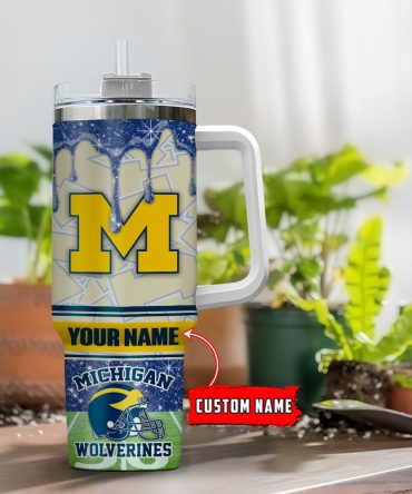 Michigan Wolverines Ncaa Glitter Custom Stanley Quencher 40Oz Stainless Steel Tumbler With Handle