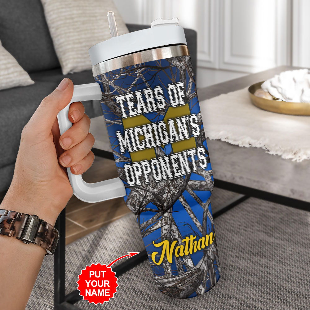 Michigan Wolverines Ncaa Custom Stanley Quencher 40Oz Stainless Steel Tumbler With Handle - Image 2