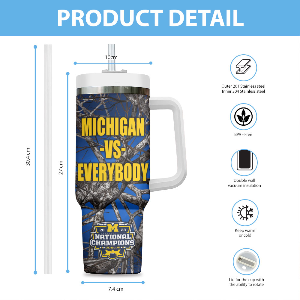 Michigan Wolverines Ncaa Custom Stanley Quencher 40Oz Stainless Steel Tumbler With Handle - Image 3