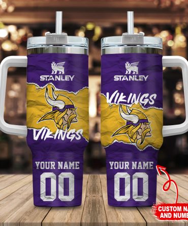 Minnesota Vikings Nfl Custom Stanley Quencher 40Oz Stainless Steel Tumbler With Handle