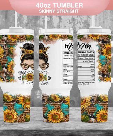 Mom Appreciation Sunflower Leopard Print Custom Stanley Quencher 40Oz Stainless Steel Tumbler With Handle