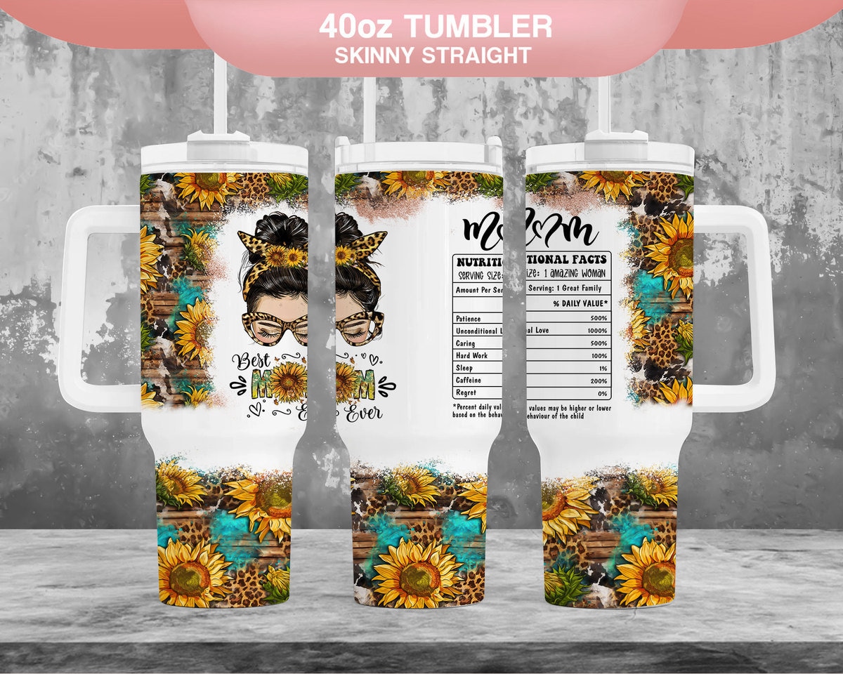Mom Appreciation Sunflower Leopard Print Custom Stanley Quencher 40Oz Stainless Steel Tumbler With Handle