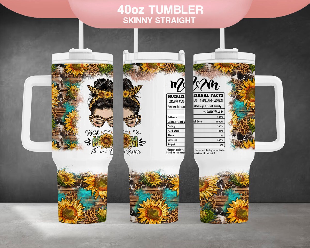 Mom Appreciation Sunflower Leopard Print Custom Stanley Quencher 40Oz Stainless Steel Tumbler With Handle - Image 2