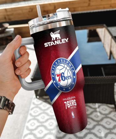 Nba Philadelphia 76Ers Custom Stanley Quencher 40Oz Stainless Steel Tumbler With Handle