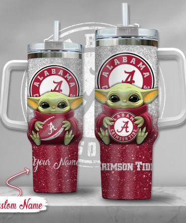 Ncaa Alabama Crimson Tide Baby Yoda Custom Stanley Quencher 40Oz Stainless Steel Tumbler With Handle
