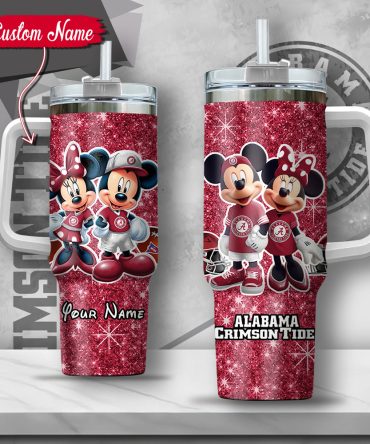 Ncaa Alabama Crimson Tide Mickey And Minnie Couple Custom Stanley Quencher 40Oz Stainless Steel Tumbler With Handle