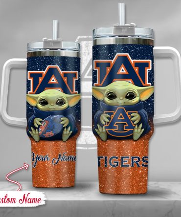 Ncaa Auburn Tigers Baby Yoda Custom Stanley Quencher 40Oz Stainless Steel Tumbler With Handle