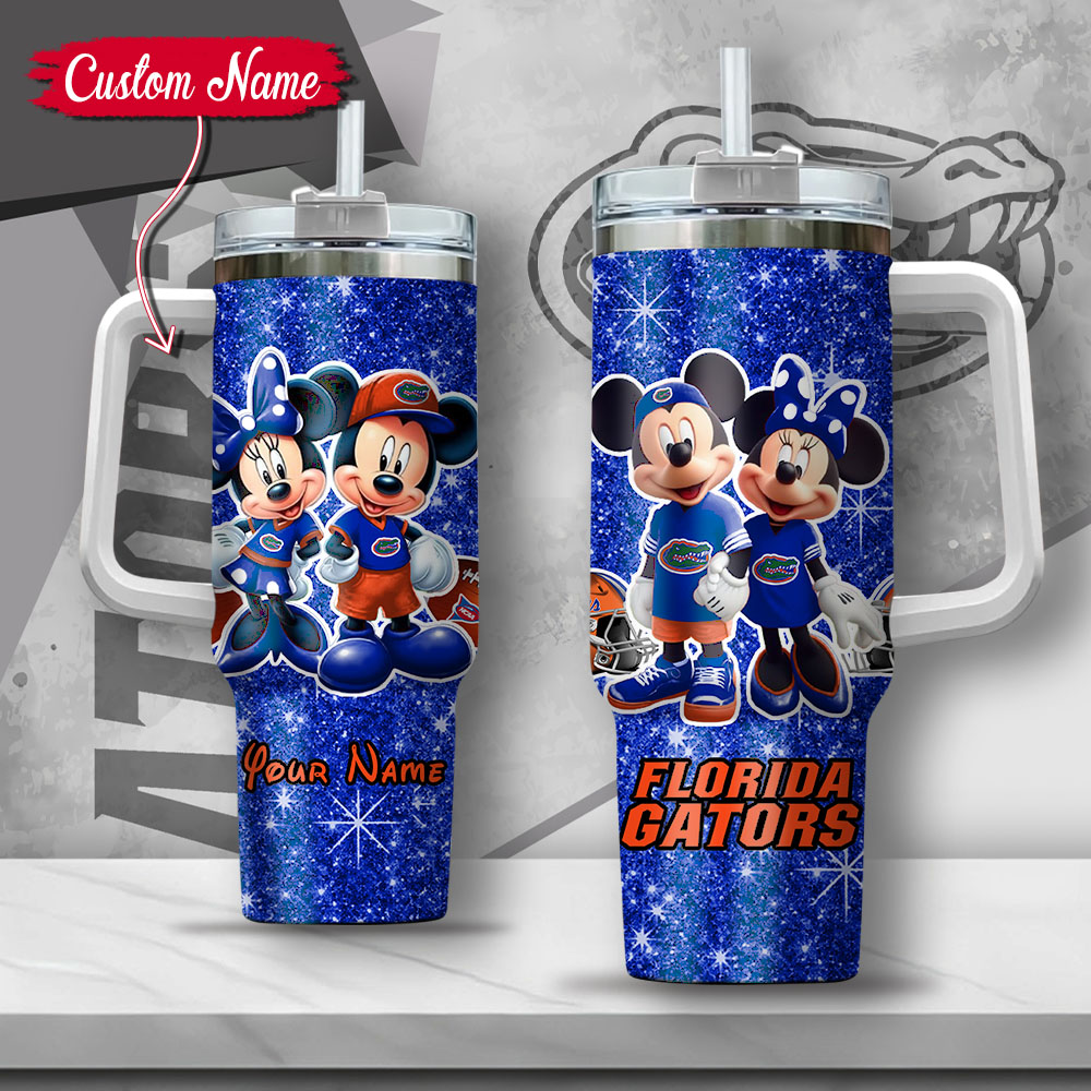 Ncaa Florida Gators Mickey And Minnie Couple Custom Stanley Quencher 40Oz Stainless Steel Tumbler With Handle
