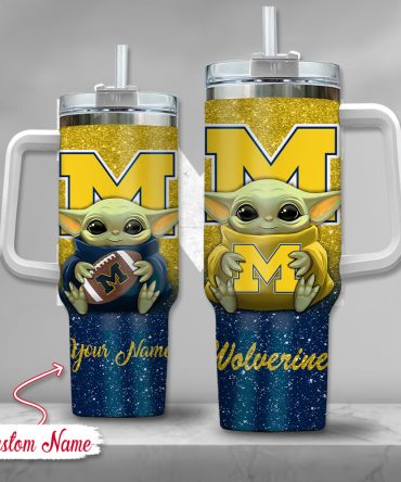 Ncaa Michigan Wolverines Baby Yoda Custom Stanley Quencher 40Oz Stainless Steel Tumbler With Handle