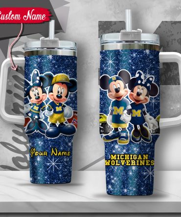 Ncaa Michigan Wolverines Mickey And Minnie Couple Custom Stanley Quencher 40Oz Stainless Steel Tumbler With Handle