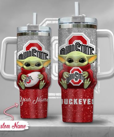 Ncaa Ohio State Buckeyes Baby Yoda Custom Stanley Quencher 40Oz Stainless Steel Tumbler With Handle