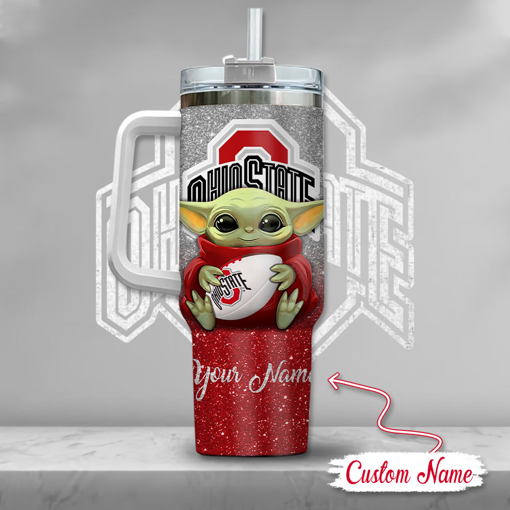 Ncaa Ohio State Buckeyes Baby Yoda Custom Stanley Quencher 40Oz Stainless Steel Tumbler With Handle - Image 3