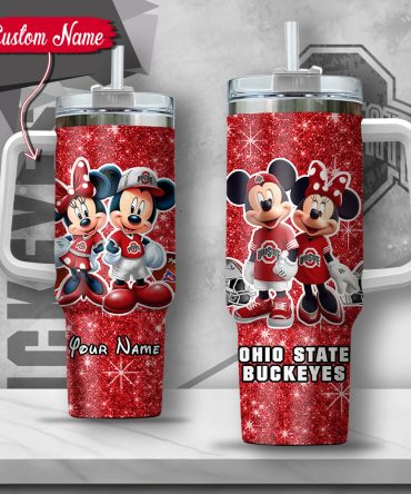 Ncaa Ohio State Buckeyes Mickey And Minnie Couple Custom Stanley Quencher 40Oz Stainless Steel Tumbler With Handle