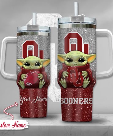 Ncaa Oklahoma Sooners Baby Yoda Custom Stanley Quencher 40Oz Stainless Steel Tumbler With Handle