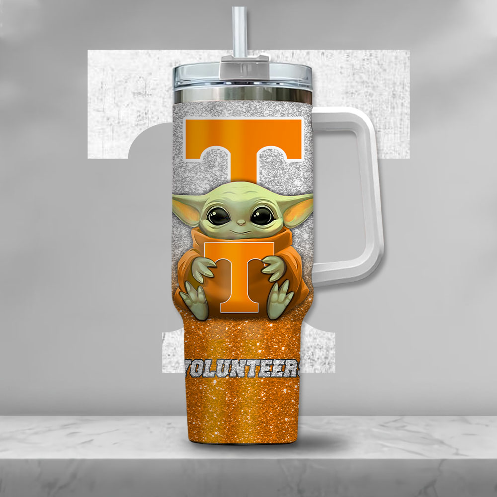 Ncaa Tennessee Volunteers Baby Yoda Custom Stanley Quencher 40Oz Stainless Steel Tumbler With Handle - Image 2