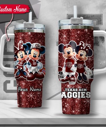 Ncaa Texas A #038;M Aggies Mickey And Minnie Couple Custom Stanley Quencher 40Oz Stainless Steel Tumbler With Handle
