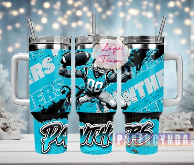 Carolina Panthers Custom Stanley Quencher 40Oz Stainless Steel Tumbler With Handle