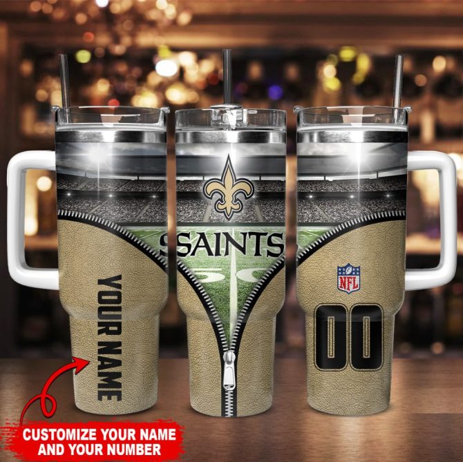 New Orleans Saints Nfl Custom Stanley Quencher 40Oz Stainless Steel Tumbler With Handle - Image 2