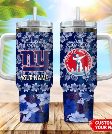 New York Giants Nfl Tropical Floral Custom Stanley Quencher 40Oz Stainless Steel