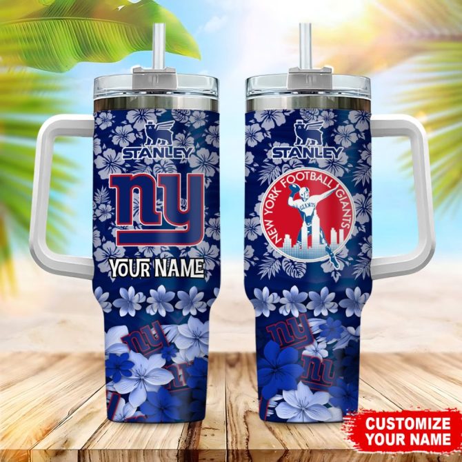 New York Giants Nfl Tropical Floral Custom Stanley Quencher 40Oz Stainless Steel