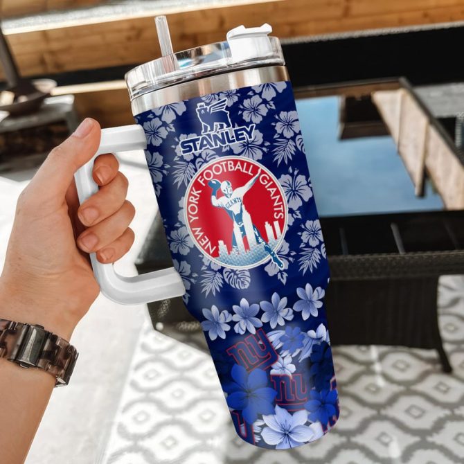 New York Giants Nfl Tropical Floral Custom Stanley Quencher 40Oz Stainless Steel - Image 3