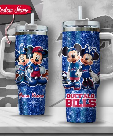 Nfl Buffalo Bills Mickey And Minnie Couple Custom Stanley Quencher 40Oz Stainless Steel Tumbler With Handle