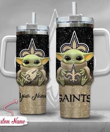 Nfl New Orleans Saints Baby Yoda Custom Stanley Quencher 40Oz Stainless Steel Tumbler With Handle