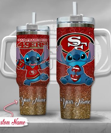 Nfl San Francisco 49Ers Stitch Glitter Custom Stanley Quencher 40Oz Stainless Steel Tumbler With Handle