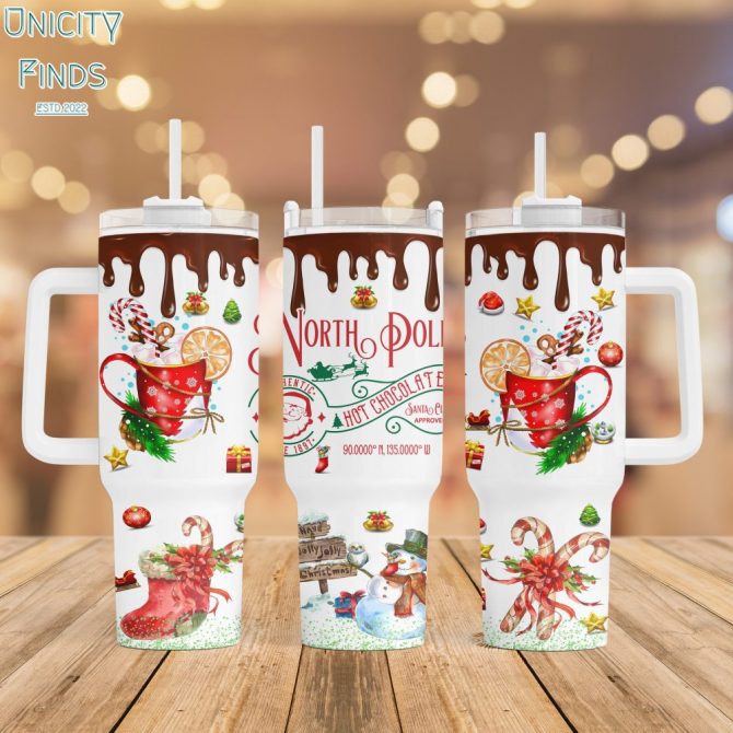 North Pole Hot Chocolate Custom Stanley Quencher 40Oz Stainless Steel Tumbler With Handle
