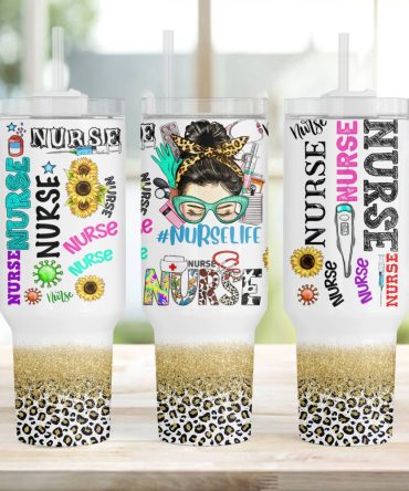 Nurse Life Glitter Leopard Print Custom Stanley Quencher 40Oz Stainless Steel Tumbler With Handle