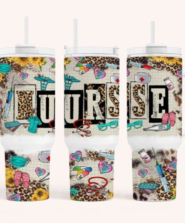 Nurse Life Leopard Print Custom Stanley Quencher 40Oz Stainless Steel Tumbler With Handle
