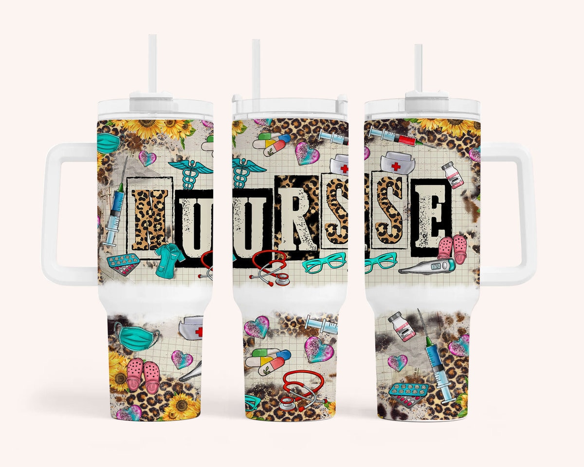 Nurse Life Leopard Print Custom Stanley Quencher 40Oz Stainless Steel Tumbler With Handle