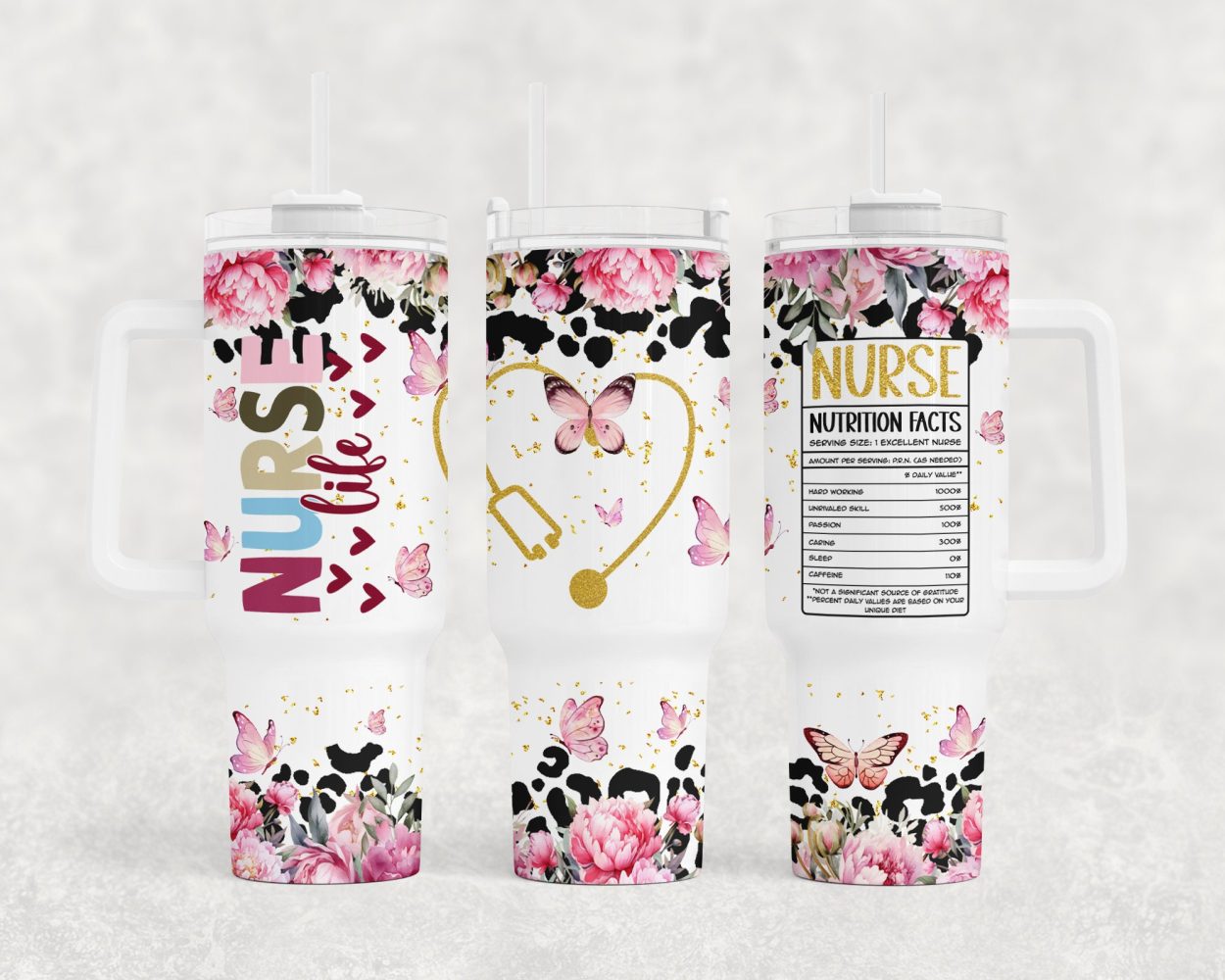 Nurse Life Nutrition Facts Custom Stanley Quencher 40Oz Stainless Steel Tumbler With Handle
