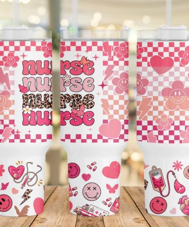 Nurse Retro Checkered Smiley Face Custom Stanley Quencher 40Oz Stainless Steel Tumbler With Handle