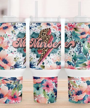 Nurse Watercolor Floral Custom Stanley Quencher 40Oz Stainless Steel Tumbler With Handle