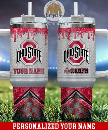 Ohio State Buckeyes Glitter Ncaa Custom Stanley Quencher 40Oz Stainless Steel Tumbler With Handle